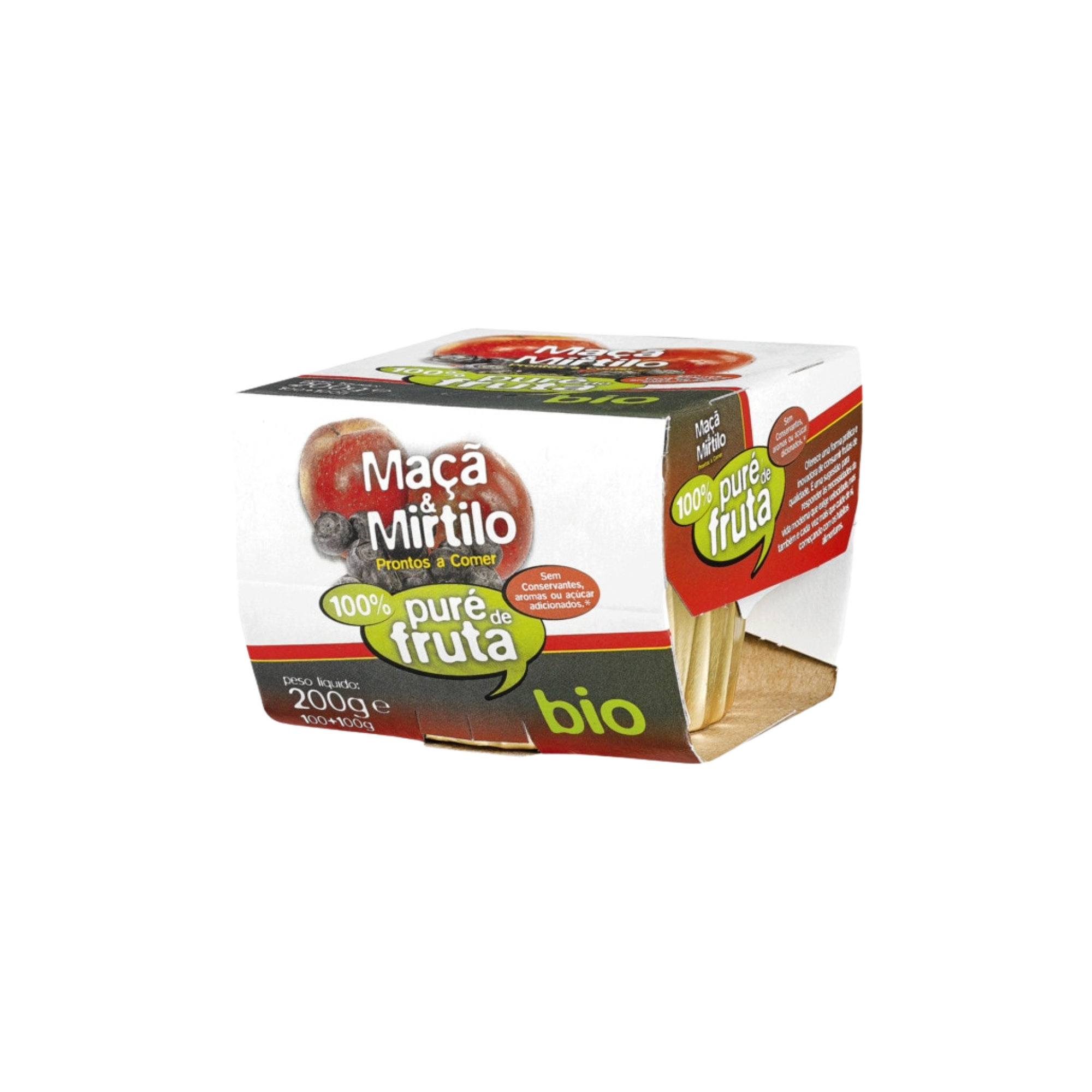 PURÉ DE MAÇÃ E MIRTILO BIO 100% FRUTA